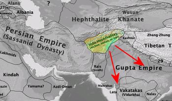 Alchon territories and campaigns into Gujarat and Madhya Pradesh, circa 500 CE.