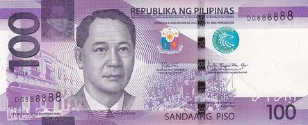 Philippine 100 peso bill with a portrait of Roxas