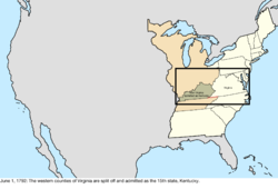 Map of the change to the United States in central North America on June 1, 1792