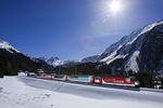 The Glacier Express train in the Albula Valley.