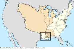 Map of the change to the United States in central North America on August 4, 1812