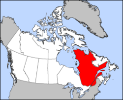 خريطة كندا وفيها كويبك Québec موضحة