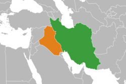 Map indicating locations of إيران and العراق