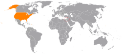 Map indicating locations of Palestine and United States