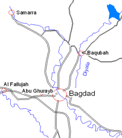 خريطة تبين بعقوبة شمال بغداد