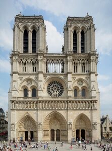 Towers on west facade. (1220-1250). The north tower (left) is slightly larger.