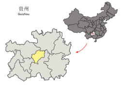 موقع مدينة گوي‌يانگ (بالأصفر) في گوي‌ژو والصين.