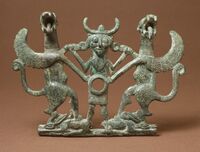 Luristan bronze horse bit cheekpiece with "Master of Animals" motif, about 700 BC