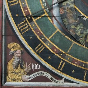 لوحة من القرن 14 لعلي بن رضوان (الساعة الفلكية في كنيسة القديس نيكولاس (شترال‌زونت)