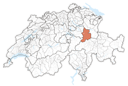 خريطة سويسرا، موقع كانتون گلاروس highlighted