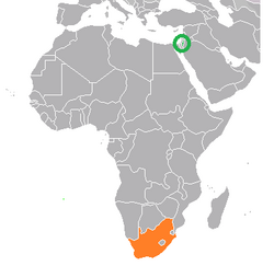 Map indicating locations of Palestine and South Africa