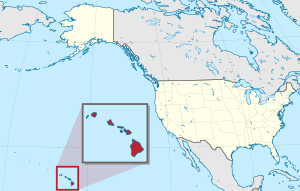 خريطة الولايات المتحدة، موضح فيها Hawaii