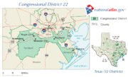 Texas' controversial 2003 partisan gerrymander produced Texas District 22 for former Rep. Tom DeLay, a الجمهوري.