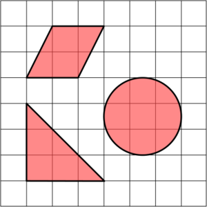 Three shapes on a square grid