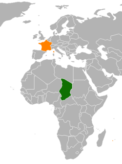 Map indicating locations of Chad and France