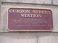 Plaque at the entrance to Curzon Street railway station