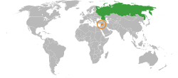 Map indicating locations of Russia and Syria