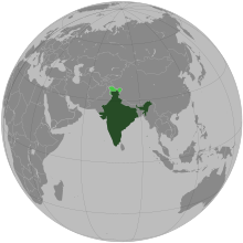 Image of globe centered on India, with India highlighted.