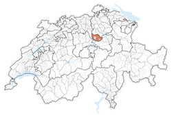خريطة سويسرا، موقع كانتون تسوگ highlighted