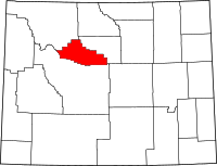 Map of Wyoming highlighting هوت سبرينغز