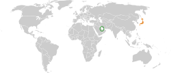 Map indicating locations of Qatar and Japan