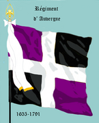 A white-crossed regimental flag during the Ancien Régimecode: fr is deprecated (here, Régiment d'Auvergnecode: fr is deprecated )