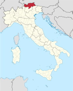 خريطة توضح موقع مقاطعة جنوب التيرول في إيطاليا (بالأحمر)