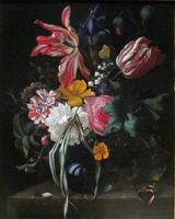 Maria van Oosterwijk, Vase of Tulips, Rose, and Other Flowers with Insects, (1669)