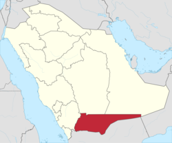 خريطة السعودية موضح عليها موقع منطقة نجران.