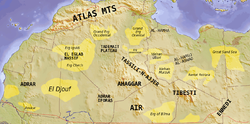 خريطة توضح السمات الطبوغرافية للصحراء الكبرى.