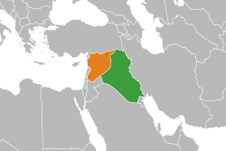 Map indicating locations of العراق and سوريا