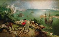 In Bruegel's Landscape with the Fall of Icarus (1558ح. 1558) the fallen Icarus is a small detail at lower right.