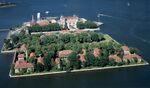 Aerial view of a small island with many buildings