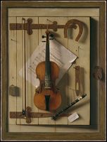 William Harnett (1848-1892), Still life violin and music, (1888), Metropolitan Museum of Art, مدينة نيويورك