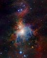 This wide-field view of the Orion Nebula (Messier 42), was taken with the VISTA infrared survey telescope at ESO's Paranal Observatory in Chile.