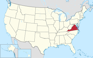 Map of the United States highlighting Virginia