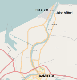 Map showing Izbat al-Burj in relation to the city of دمياط