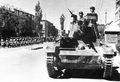 Soviet Tank and troops marching through Tabriz, WWII.