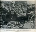 Elena of Italy and Victoria of Spain seen riding together in an open landau during Victor Emmanuel III's state visit to Madrid on June 14, 1924.