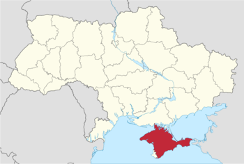 موقع القرم (بالأحمر) داخل أوكرانيا (بالأبيض).