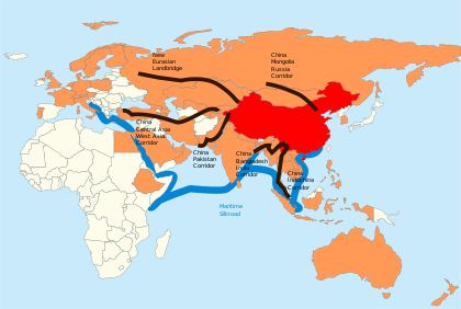 Map of Asia, showing the OBOR initiative