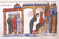 Ioannikios betrays to Romanos II a plot to murder him (Fol. 140v, bottom)