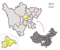 موقع مدينة چنگدو (أصفر) ضمن سيشوان