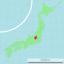 خريطة اليابان، مبين فيها گوما Gunma