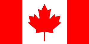 The maple leaf flag of Canada, adopted in 1965. The red color comes from the Saint George's Cross of England.