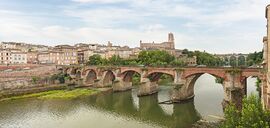 Albi featuring the Sainte-Cécile cathedral and the Pont Vieux (old bridge) over the river Tarn