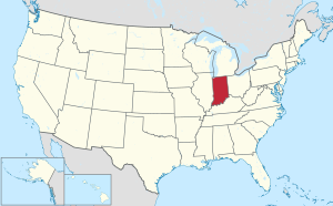 خريطة الولايات المتحدة، موضح فيها إنديانا