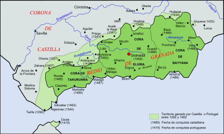 خريطة إمارة غرناطة والمناطق المحيطة بها.