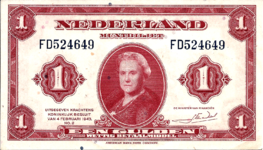 ورقة مالية من فئة 1 خلده، من 1943، أصدرتها الحكومة الهولندية في المنفى في لندن للاستخدام بعد تحرير هولندا.