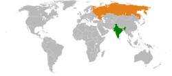 Map indicating locations of الهند and روسيا